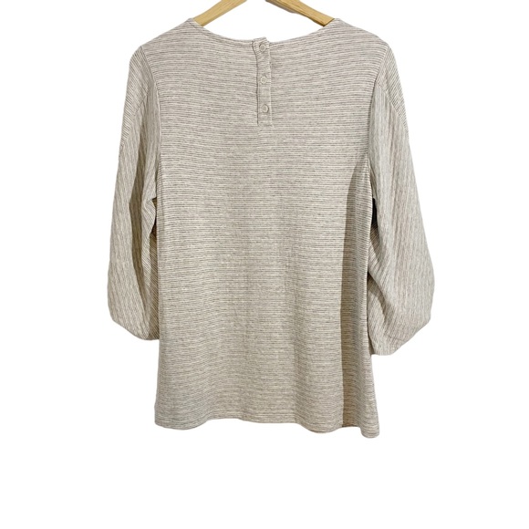 Anthropologie Amadi Grey & White Striped Twisted 3/4” Sleeves Top, Size Medium - Picture 2 of 11